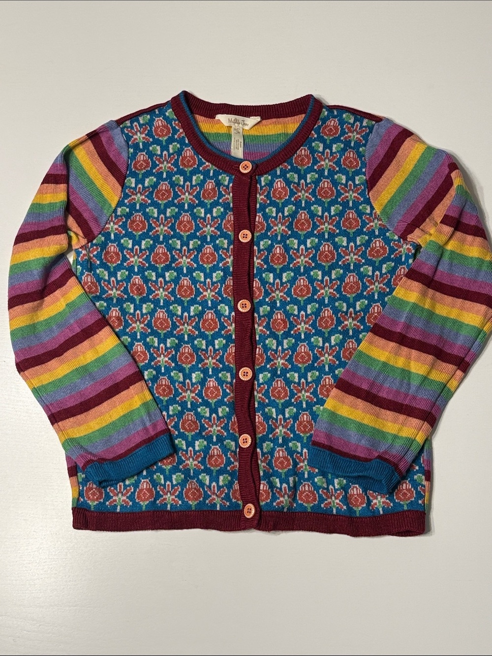 Matilda Jane Under the Rainbow Blue Floral Knit Cardigan Sz 12 VGUC